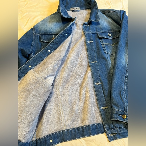 Rugged Sherpa Lined Denim Trucker Jackets Classic Button Front Jean Jacket Coat - Picture 3 of 5